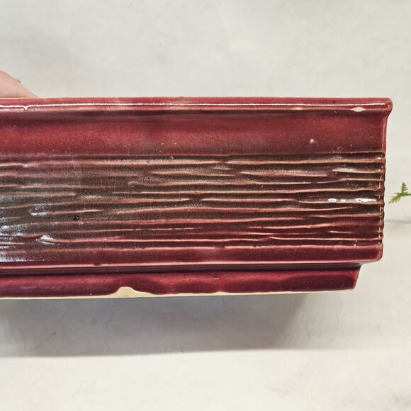 McCoy USA Pottery Burgundy Red Green Ribbed Window Box Planter Vintage 50s - Picture 3 of 10